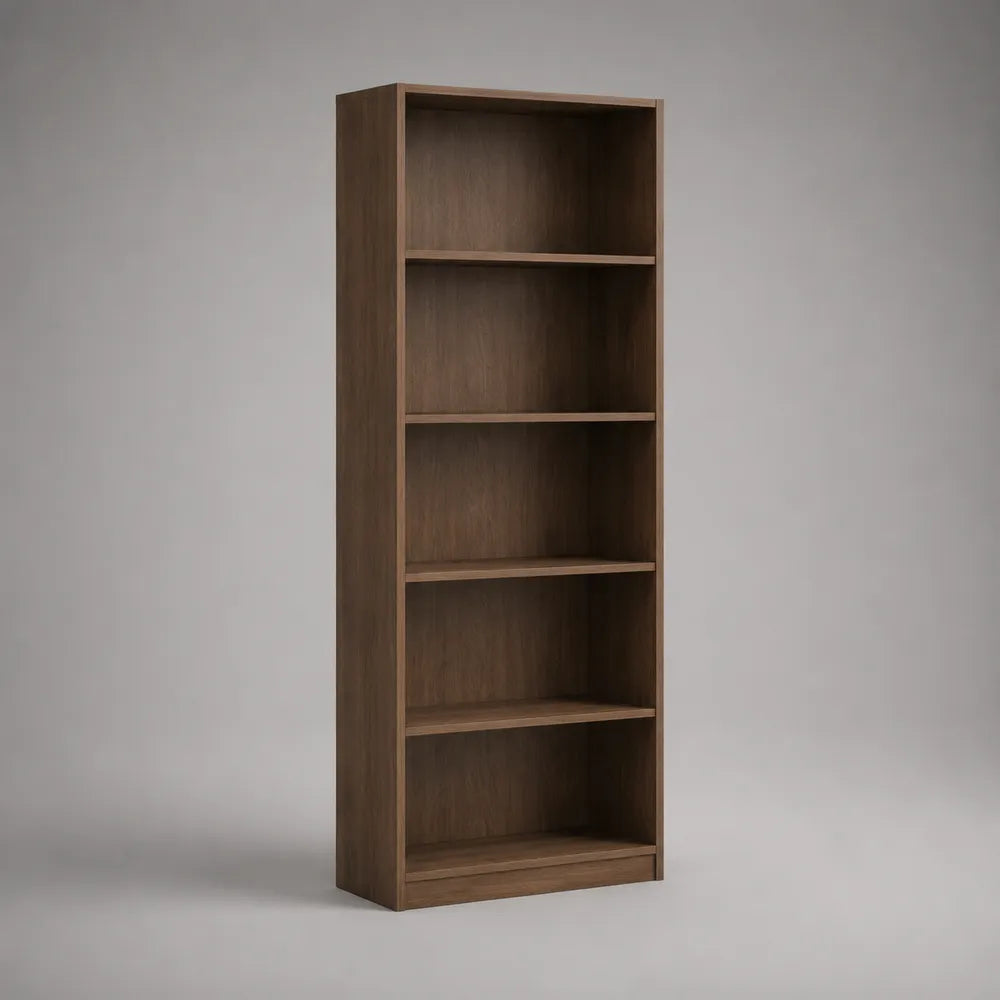 Libreria scaffale rettangolare 80x30x180 cm in MDF effetto noce marrone con 5 ripiani aperti