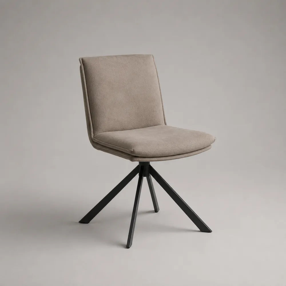Sedia da pranzo imbottita in tessuto poliestere beige base girevole in acciaio nero 56x60x82 cm