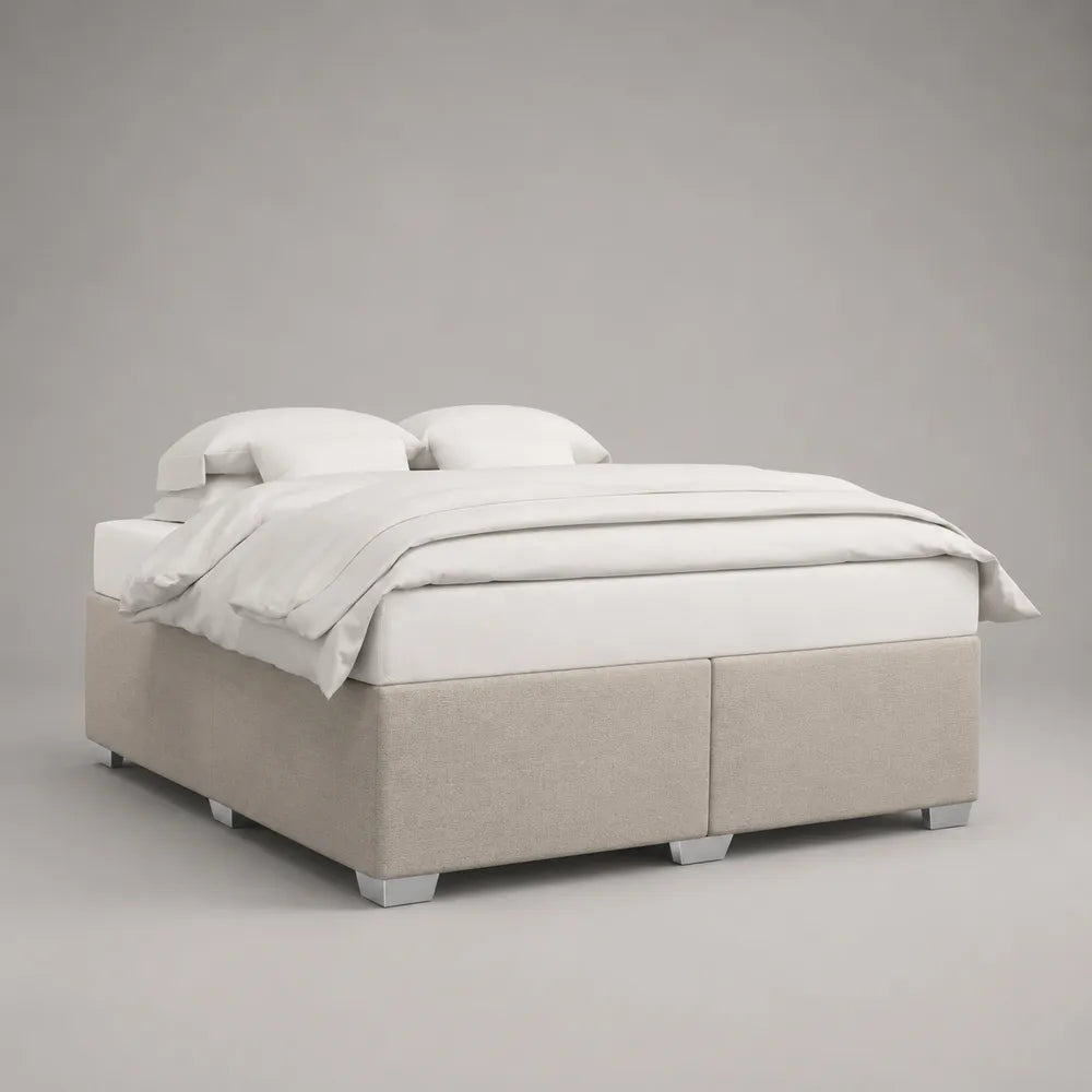 Letto matrimoniale contenitore imbottito in tessuto poliestere beige 160 x 200 cm con struttura rettangolare