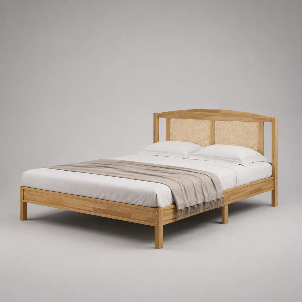 Letto matrimoniale in legno effetto rovere chiaro con testiera intrecciata 160 x 200 cm struttura rettangolare