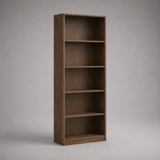 Libreria scaffale rettangolare 80x30x180 cm in MDF effetto noce marrone con 5 ripiani aperti