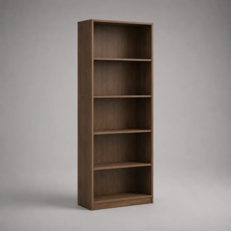 Libreria scaffale rettangolare 80x30x180 cm in MDF effetto noce marrone con 5 ripiani aperti