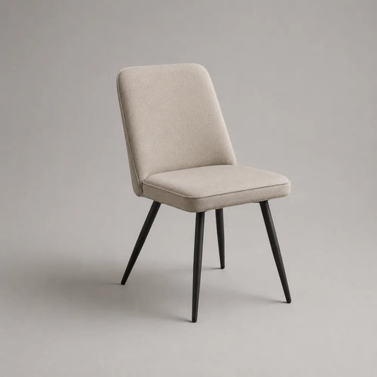 Sedia da pranzo imbottita in tessuto beige con gambe in acciaio nero 54 x 58 x 82 cm