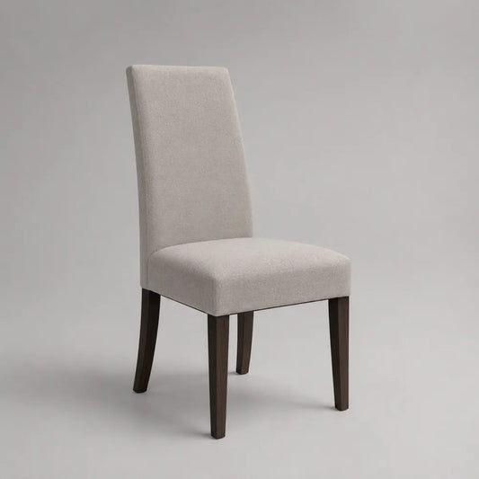 Sedia da pranzo imbottita con schienale alto in tessuto beige struttura in legno marrone 50x60x90 cm forma rettangolare