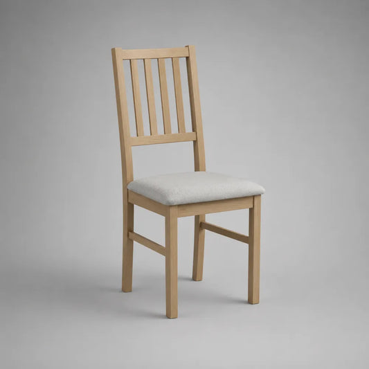 Sedia da pranzo con schienale alto in legno naturale seduta imbottita in tessuto beige 48x58x96 cm