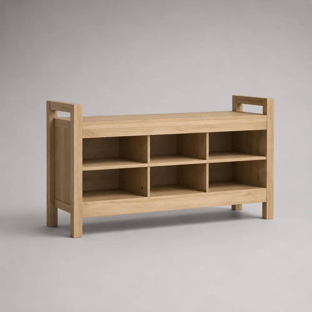 Scarpiera da ingresso in MDF effetto rovere con 6 vani aperti rettangolare beige 120x35x75 cm
