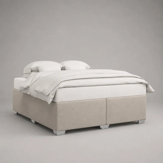 Letto matrimoniale contenitore imbottito in tessuto poliestere beige 160 x 200 cm con struttura rettangolare