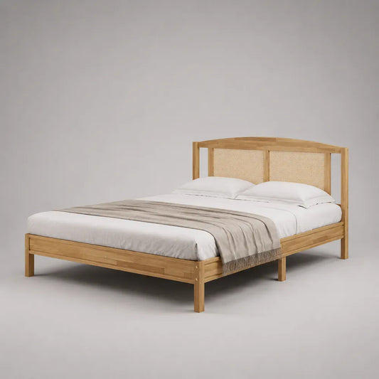 Letto matrimoniale in legno effetto rovere chiaro con testiera intrecciata 160 x 200 cm struttura rettangolare